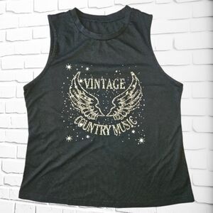 Vintage Country Music Graphic Tank Top - Black Medium